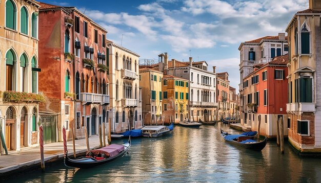Il canale veneziano riflette l'architettura vibrante al tramonto generata dall'intelligenza artificiale