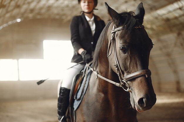 Il cavaliere si allena con il cavallo