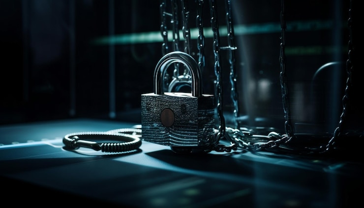 Foto gratuito il lucchetto metallico sulla catena fornisce la sicurezza del sistema di sicurezza generato dall'intelligenza artificiale