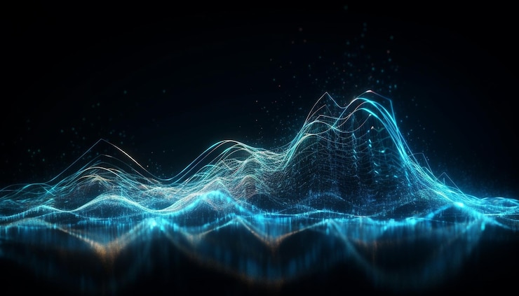 Foto gratuito il motivo a onde blu incandescente accende la tecnologia futuristica generata dall'intelligenza artificiale