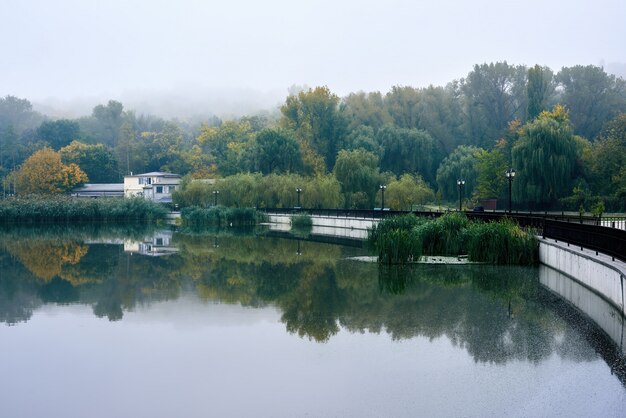 Il paesaggio di un lago nel parco