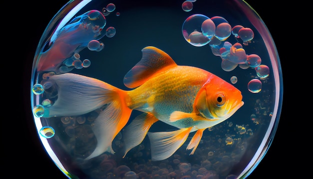 Il pesce rosso multicolore nuota in un paradiso acquatico generato dall'intelligenza artificiale