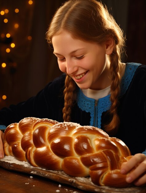 Il piatto di Challah per Hanukkah sulla tavola