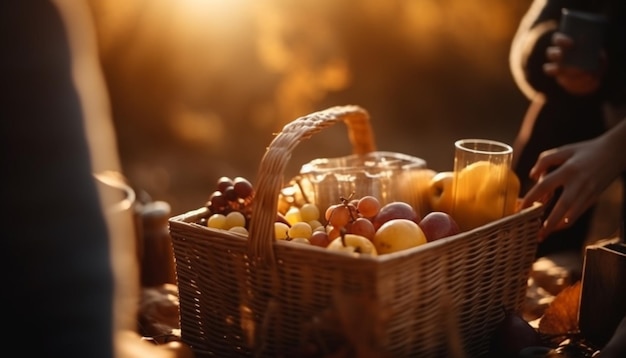 Il picnic di frutta biologica riunisce stili di vita sani generati dall'intelligenza artificiale