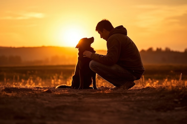 Il proprietario dell'animale domestico è affettuoso verso il suo cane