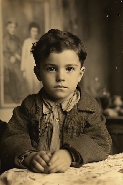 Il ragazzo in vista anteriore che posa un ritratto vintage