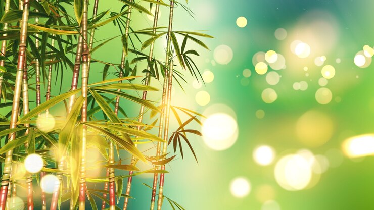 Foto gratuito il rendering 3d di bambù su uno sfondo bokeh luci
