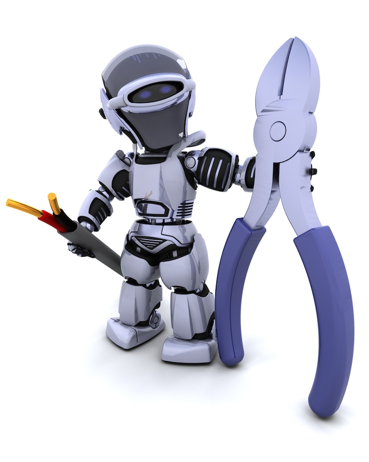 Foto gratuito il rendering 3d di robot con frese fili e cavi