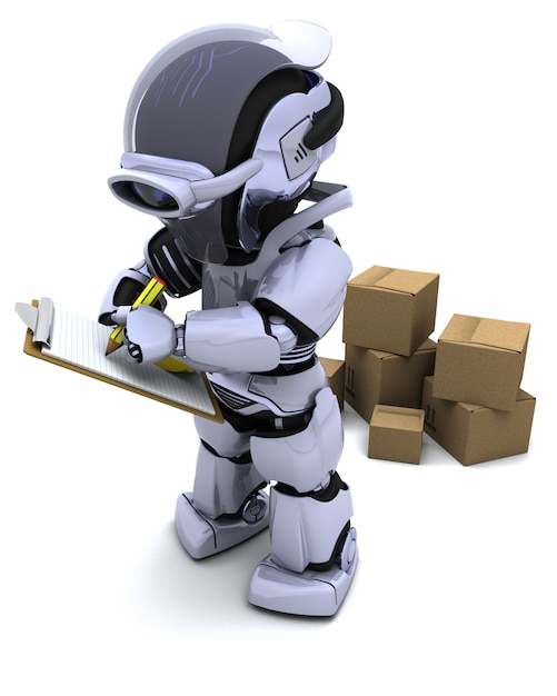 Il rendering 3D di robot con le caselle di trasporto