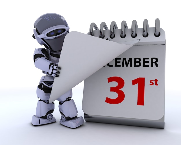 Il rendering 3D di un robot con un calendario