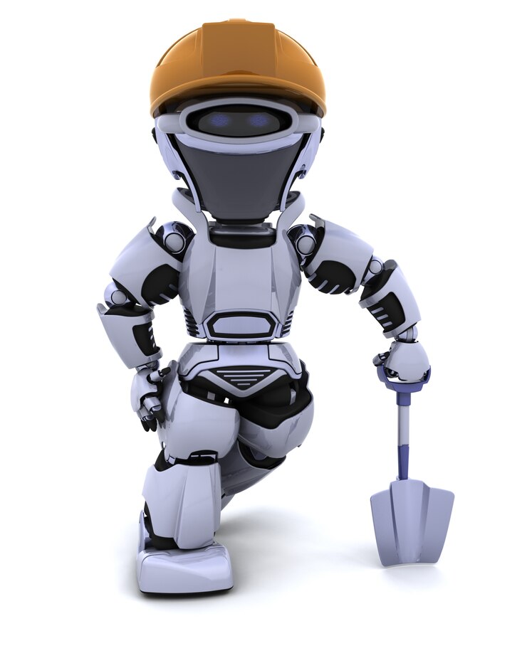 Foto gratuito il rendering 3d di un robot di costruzione con vanga