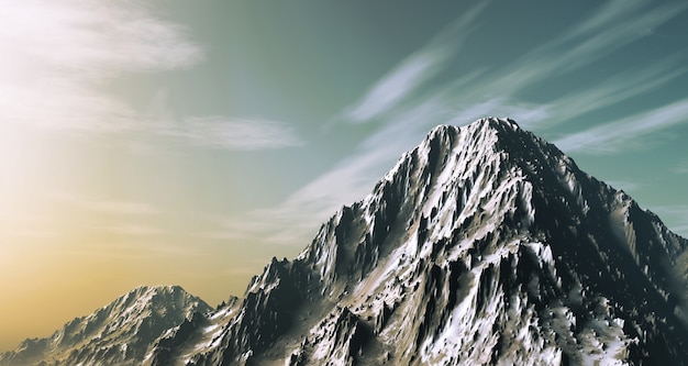 Il rendering 3D di una montagna innevata