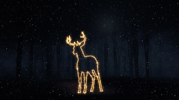 Il rendering 3D di uno sfondo di Natale con contorno di cervo scintillante