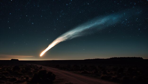 Il satellite luminoso esplode nel maestoso tramonto riscaldando la temperatura nell'atmosfera generata dall'intelligenza artificiale