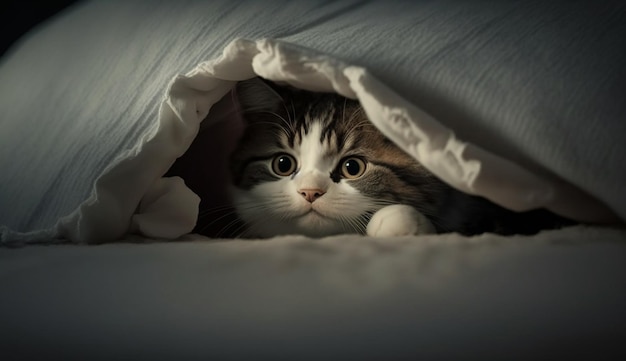 Il simpatico gattino giace sul letto godendosi il riposo generato dall'intelligenza artificiale