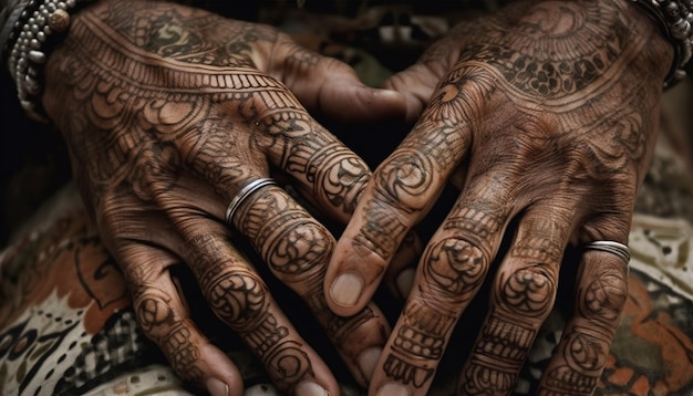 Il tatuaggio all'henné ornato mette in risalto l'eleganza culturale e la creatività generate dall'intelligenza artificiale