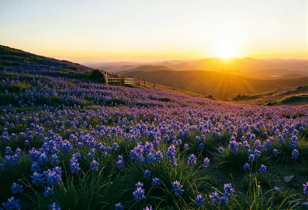 Il tramonto sul campo di lupini