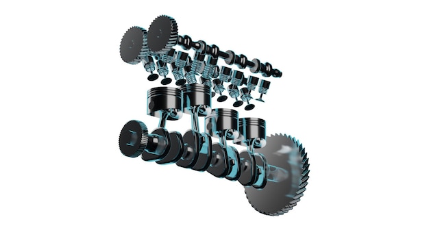 Illustrazione 3D dei componenti del motore dell'auto