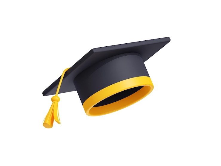 Foto gratuito illustrazione 3d del cappello accademico con nappa dorata