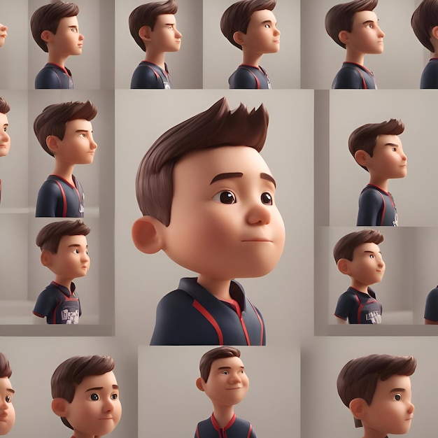 Illustrazione 3D di un ragazzo con diverse espressioni facciali ed emozioni
