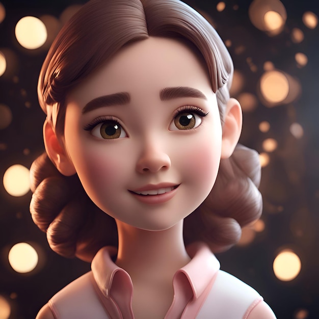 Illustrazione 3D di una bellissima ragazza giapponese con sfondo bokeh