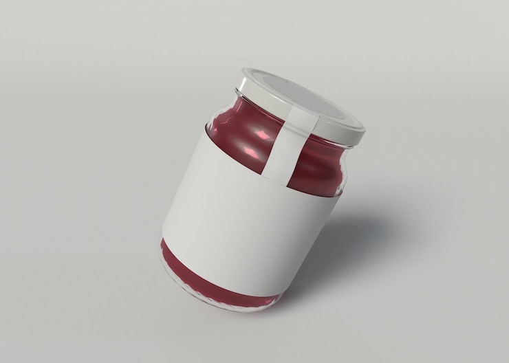 Foto gratuito illustrazione 3d. mockup di un vasetto di marmellata con un'etichetta vuota su sfondo bianco isolato. concetto di imballaggio.