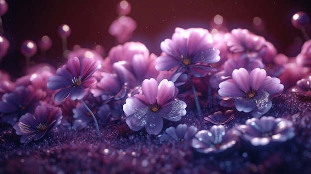 Illustrazione AI generativa di fiori che sbocciano viola generativa ai