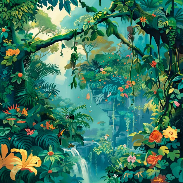 Illustrazione artistica digitale del paesaggio della giungla