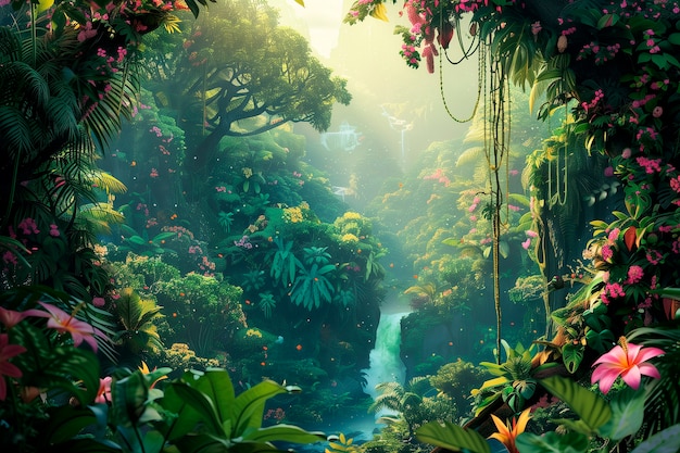 Illustrazione artistica digitale del paesaggio della giungla