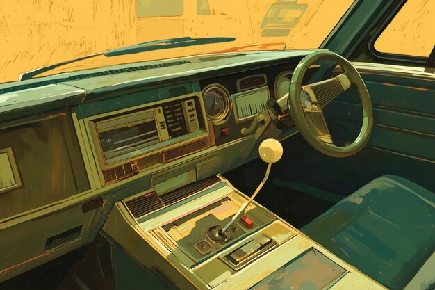 Illustrazione artistica digitale di una radio per auto d'epoca