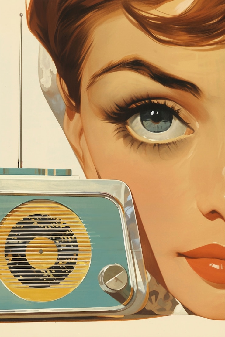 Foto gratuito illustrazione d'arte digitale retro di una persona che utilizza la tecnologia radio