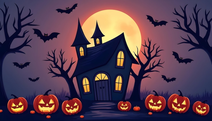 Foto gratuito illustrazione del paesaggio infestato di halloween