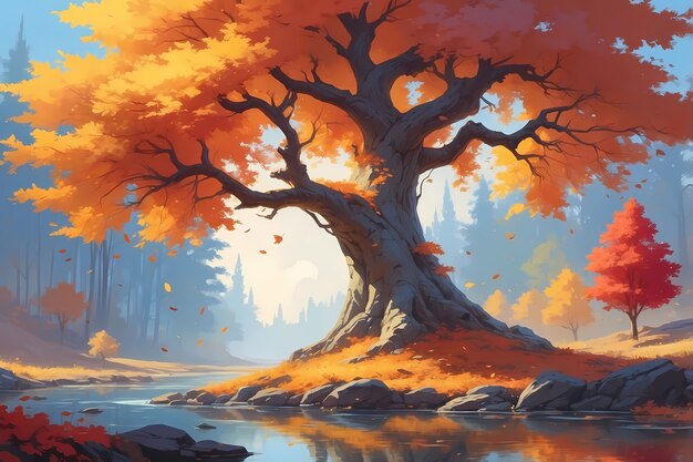 Illustrazione della stagione autunnale in stile arte digitale