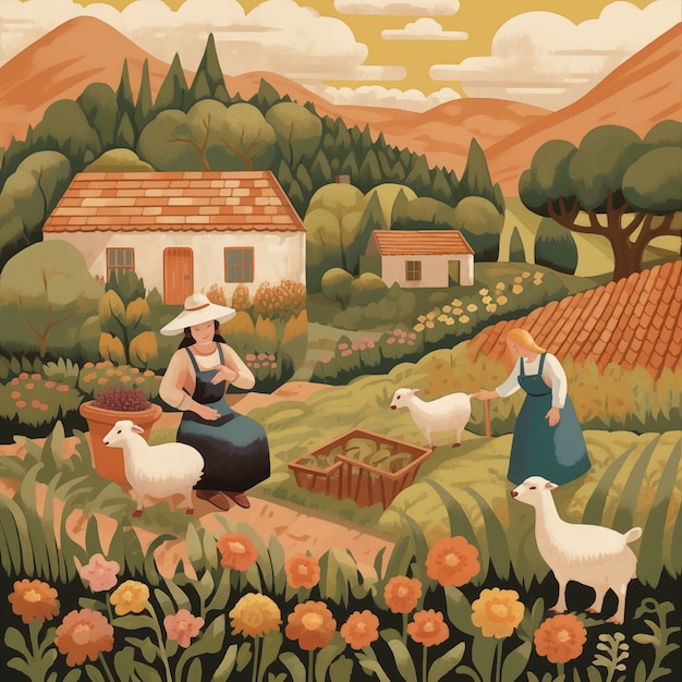 Illustrazione di cartoni animati di paesaggi agricoli