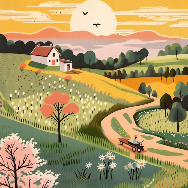 Illustrazione di cartoni animati di paesaggi agricoli