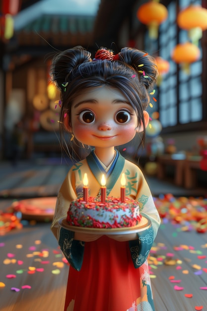 Illustrazione di cartoni animati per la celebrazione del compleanno 3D