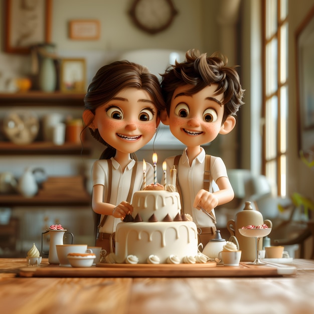 Illustrazione di cartoni animati per la celebrazione del compleanno 3D