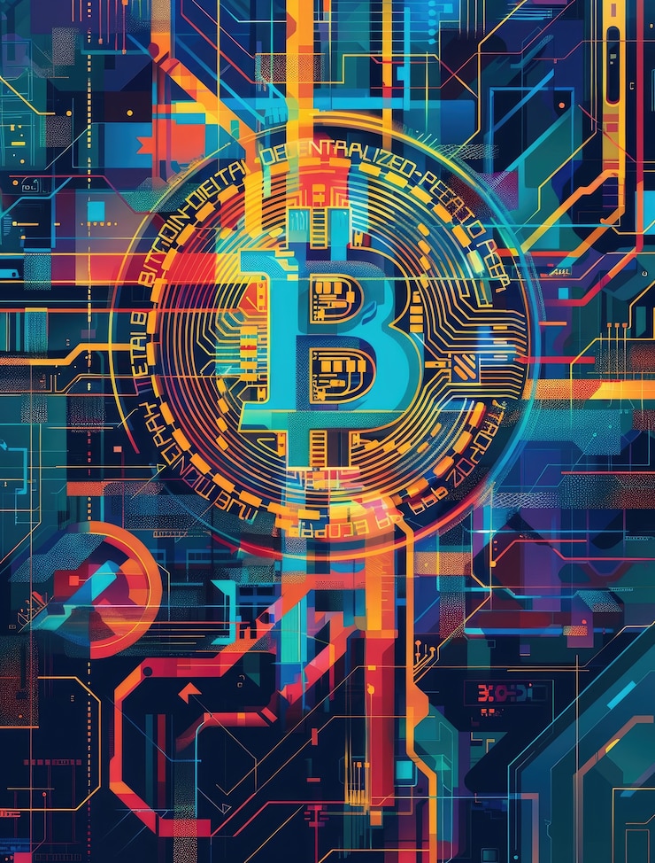 Foto gratuito illustrazione di cyberpunk bitcoin