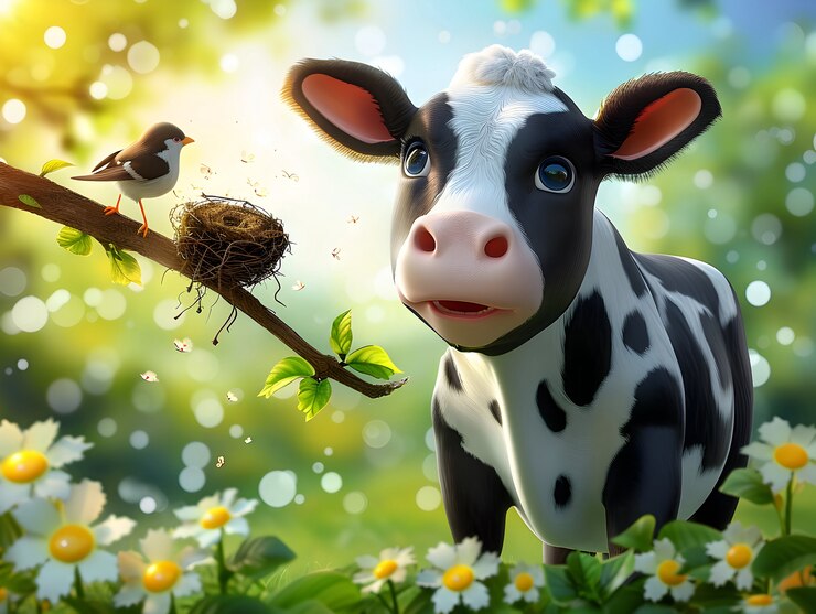 Foto gratuito illustrazione di mucche in cartone animato 3d