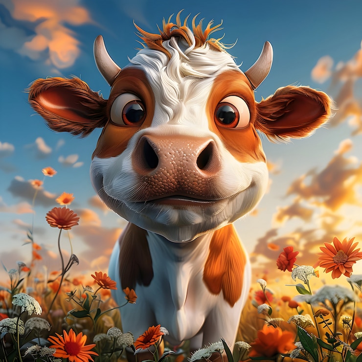 Foto gratuito illustrazione di mucche in cartone animato 3d