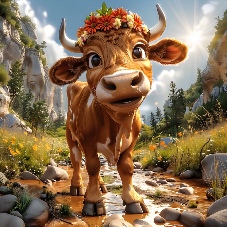 Foto gratuito illustrazione di mucche in cartone animato 3d