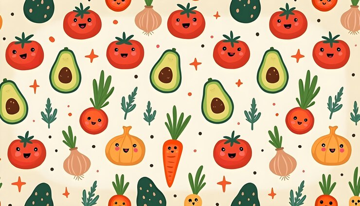 Foto gratuito illustrazione di ortaggi e frutta carini