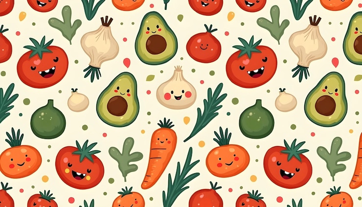 Foto gratuito illustrazione di ortaggi e frutta carini