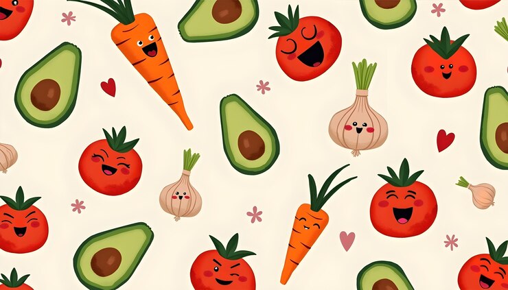 Foto gratuito illustrazione di ortaggi e frutta carini