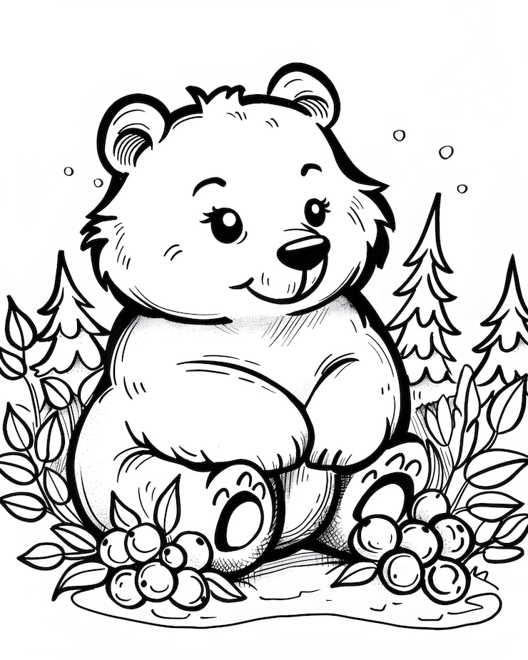 Foto gratuito illustrazione di pagina da colorare per l'orso a linea monocromatica