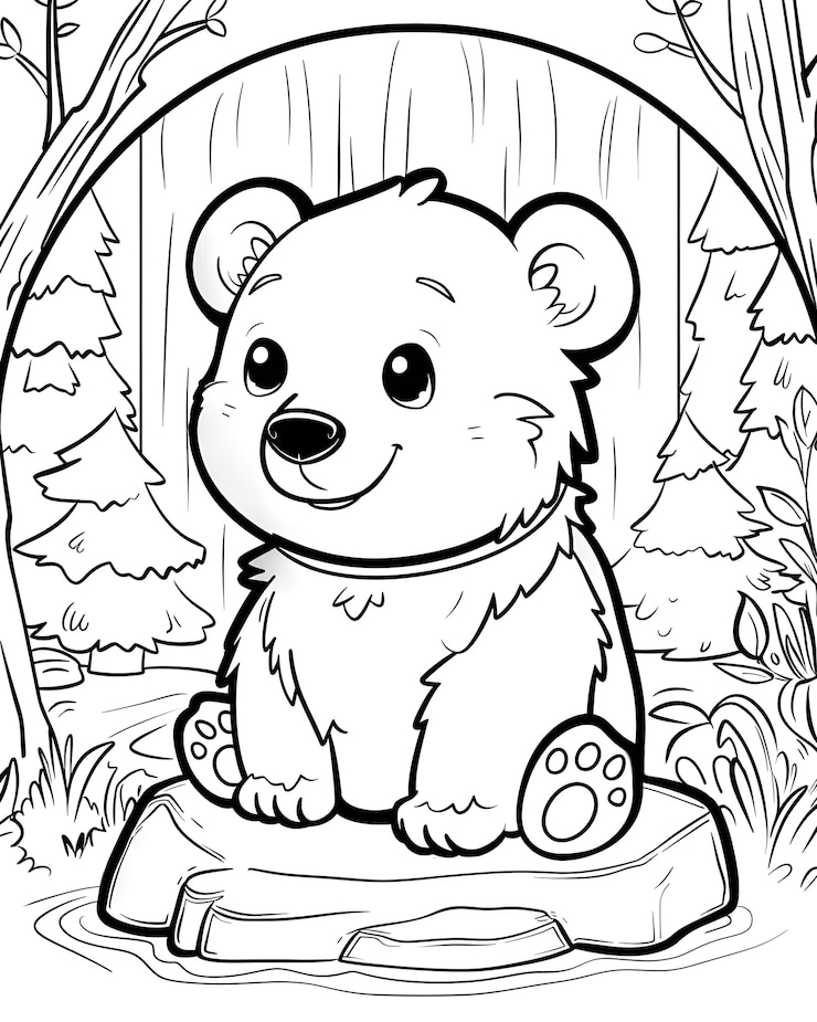 Foto gratuito illustrazione di pagina da colorare per l'orso a linea monocromatica