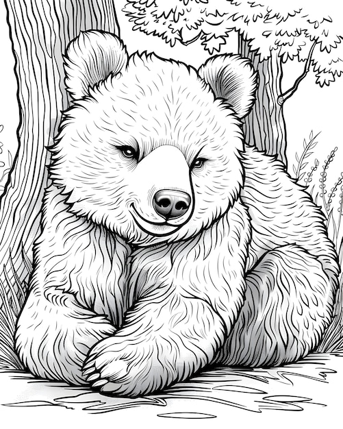Illustrazione di pagina da colorare per l'orso a linea monocromatica