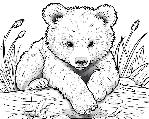 Illustrazione di pagina da colorare per l'orso a linea monocromatica