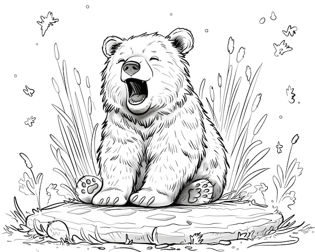Illustrazione di pagina da colorare per l'orso a linea monocromatica