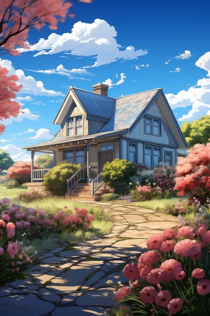 Illustrazione di una casa di campagna di anime